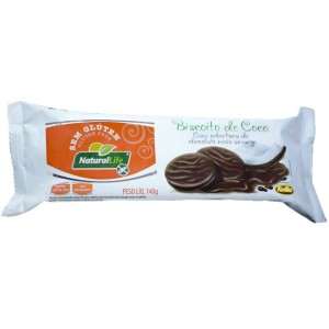 biscoito sabor coco com cobertura de chocolate meio amargo