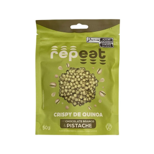 REPEAT CRISPY DE QUINOA C/ CHOCOLATE BRANCO E PISTACHE 50G