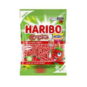 HARIBO BALA GEL SPAGHETTI ACIDO MORANGO VEG 75G