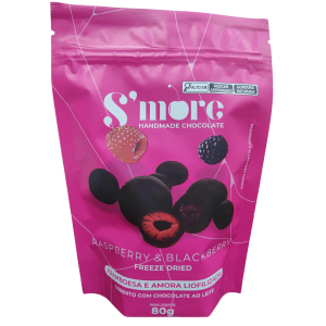 SMORE FRAMBOESA E AMORA LIOFILIZADAS COB.CHOC.AO LEITE 80G